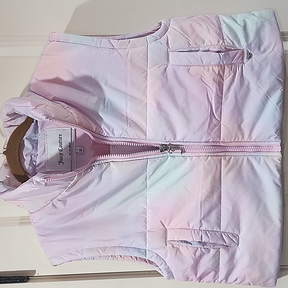Juicy Couture Puffer Vest Rainbow Cloud Size Large NWT